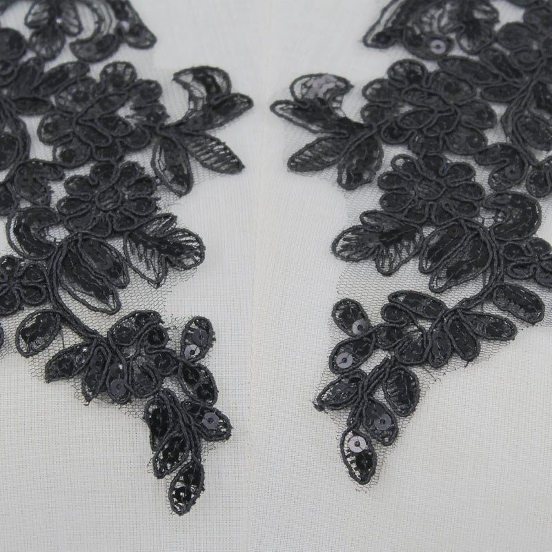 SEMCICOR Set of 2 Sequin Flower Patches Lace Applique Embroidered Trim Applique Motif Wedding Gown Dress Bridal DIY Crafts(Black) - Image 4